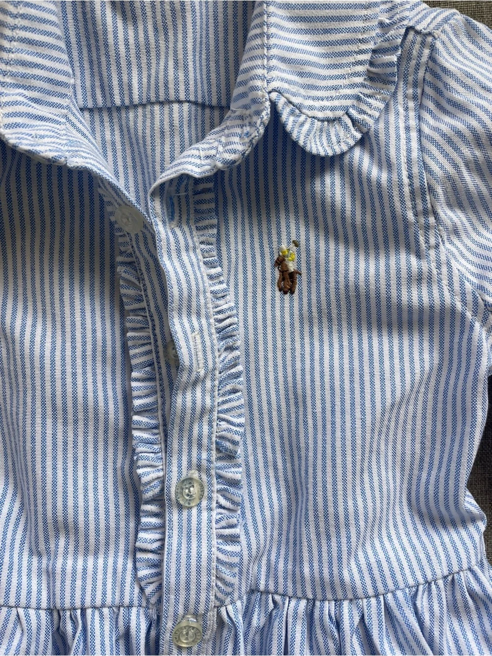 Ralph Polo Lauren Blue & White Oxford Striped Button-Front Girls Dress 3T 4T